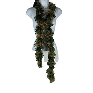 Handmade Ruffled Knit Scarf - Green & Gold Lightweight Fashion Accessory